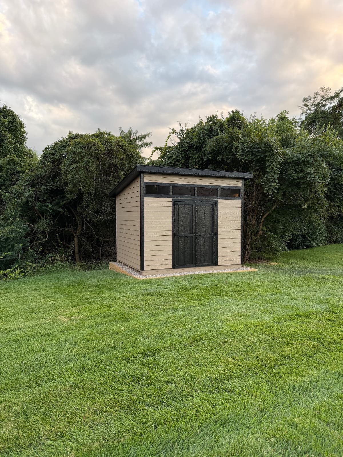 A real 10x12 Tall Modern with clapboard siding, built onsite in Liberty Twp, OH