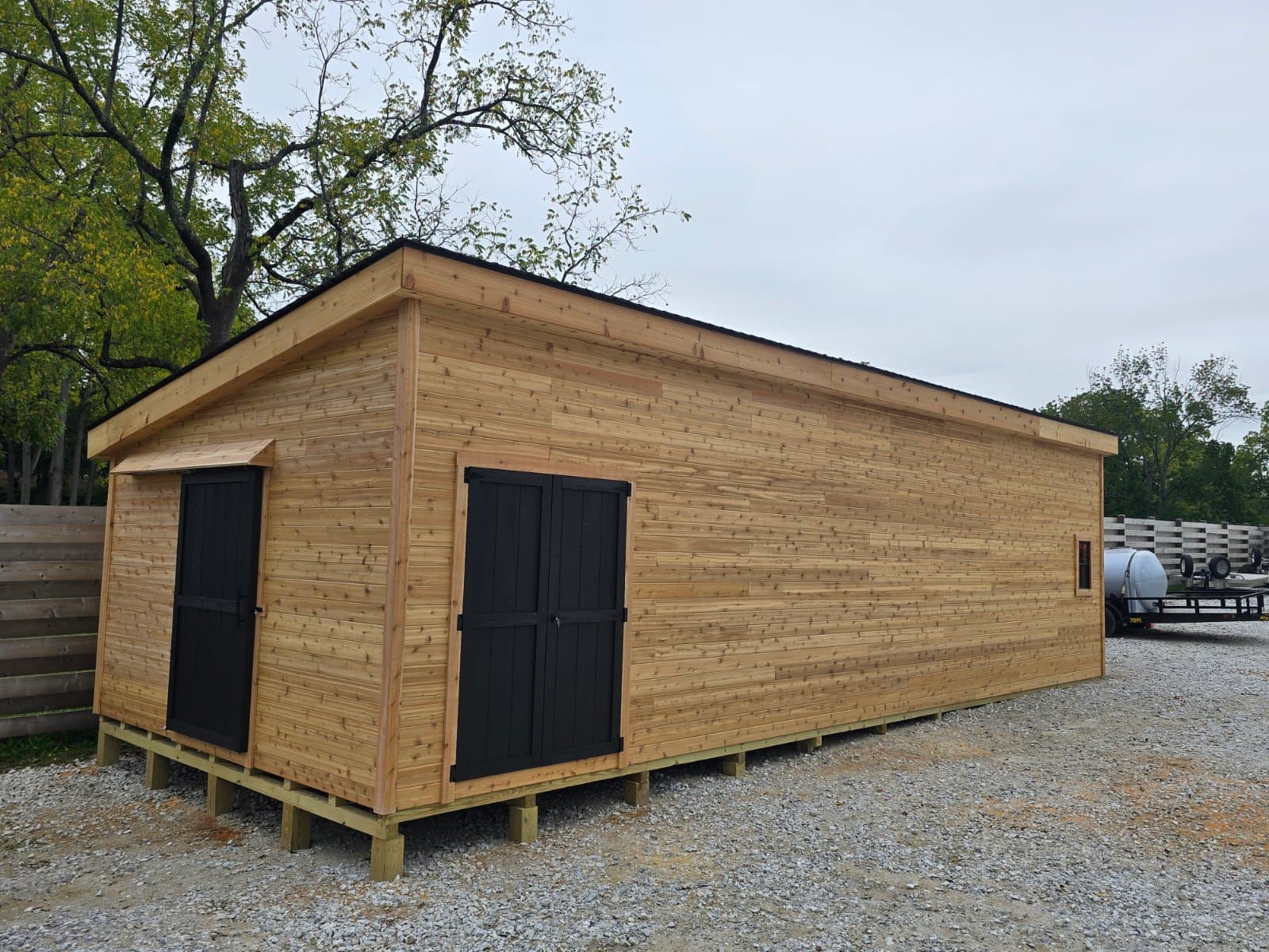 A real 16x40 Tall Modern with western red cedar siding siding, built onsite in Salisbury, CT
