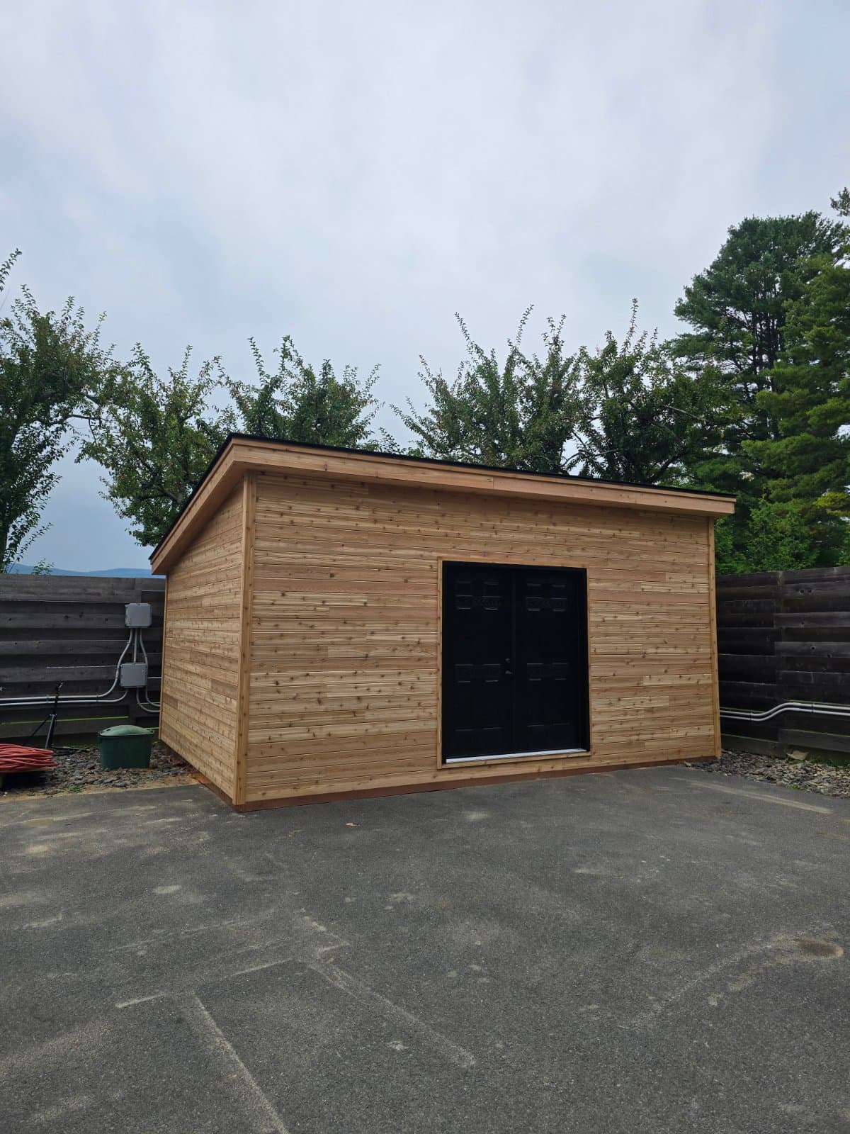 A real 12x20 Tall Modern with western red cedar siding siding, built onsite in Salisbury, CT